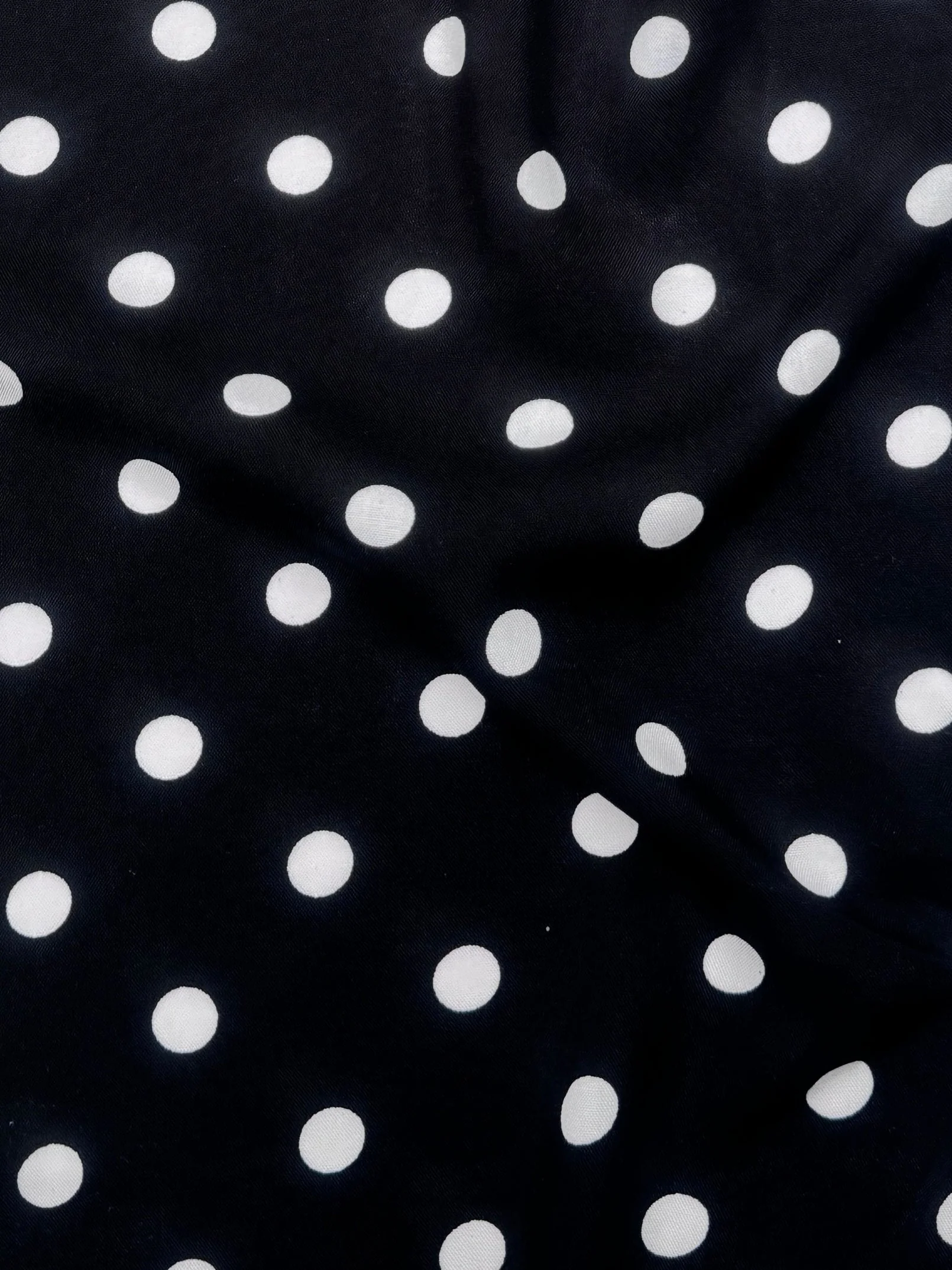 White polka dots on black rayon challis - Image 3