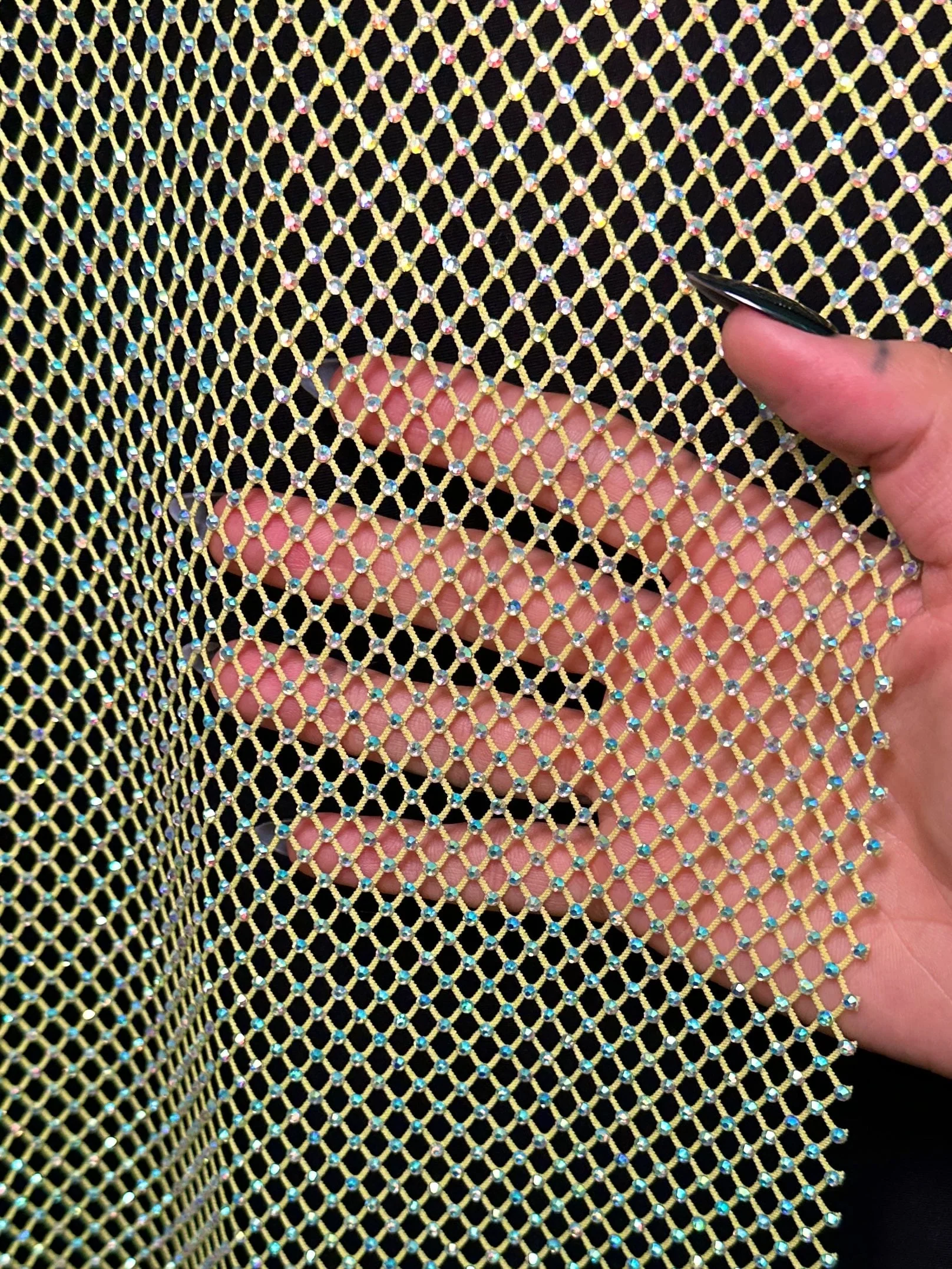 Yellow Rhinestone Diamond Fishnet Mesh - Image 5